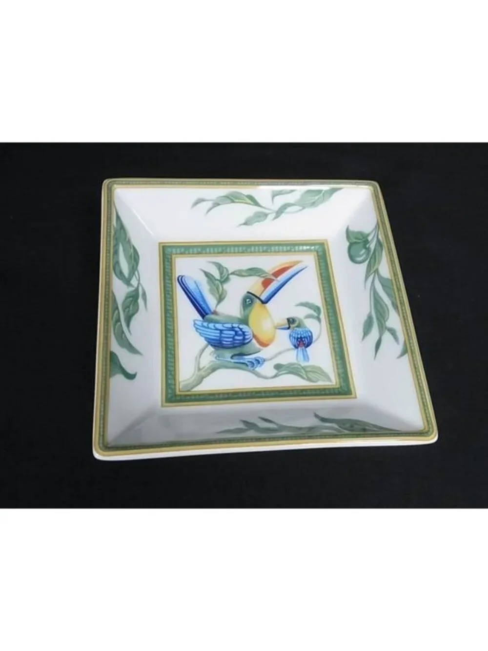 Hermes Toukan Bird Square Plate Dish Tableware Green White